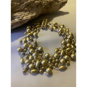 Vintage Classic Multi 4 Strand Gold Tone Beaded Necklace Box Ornate Clasp
